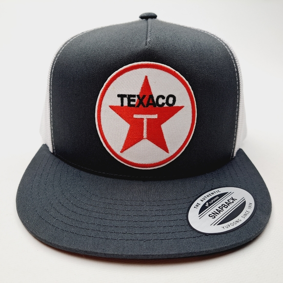 Texaco Embroidered Patch Flat Bill Trucker Mesh Snapback Cap Hat - Picture 2 of 4